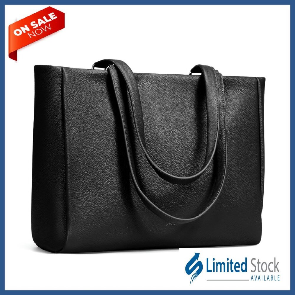 Genuine Leather Laptop Tote Bag With Padded 15.6" Compartment